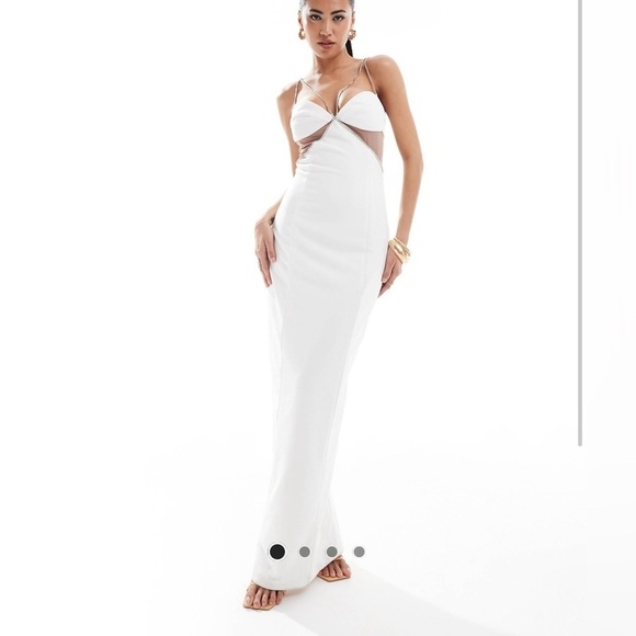 NWT ASOS Heiress Beverly Hills strap cut out mesh detail maxi dress in white XXS - Picture 1 of 16